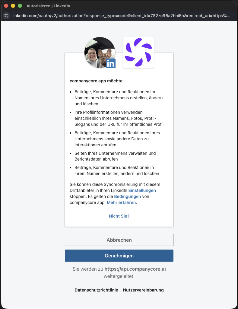 LinkedIn OAuth Dialog