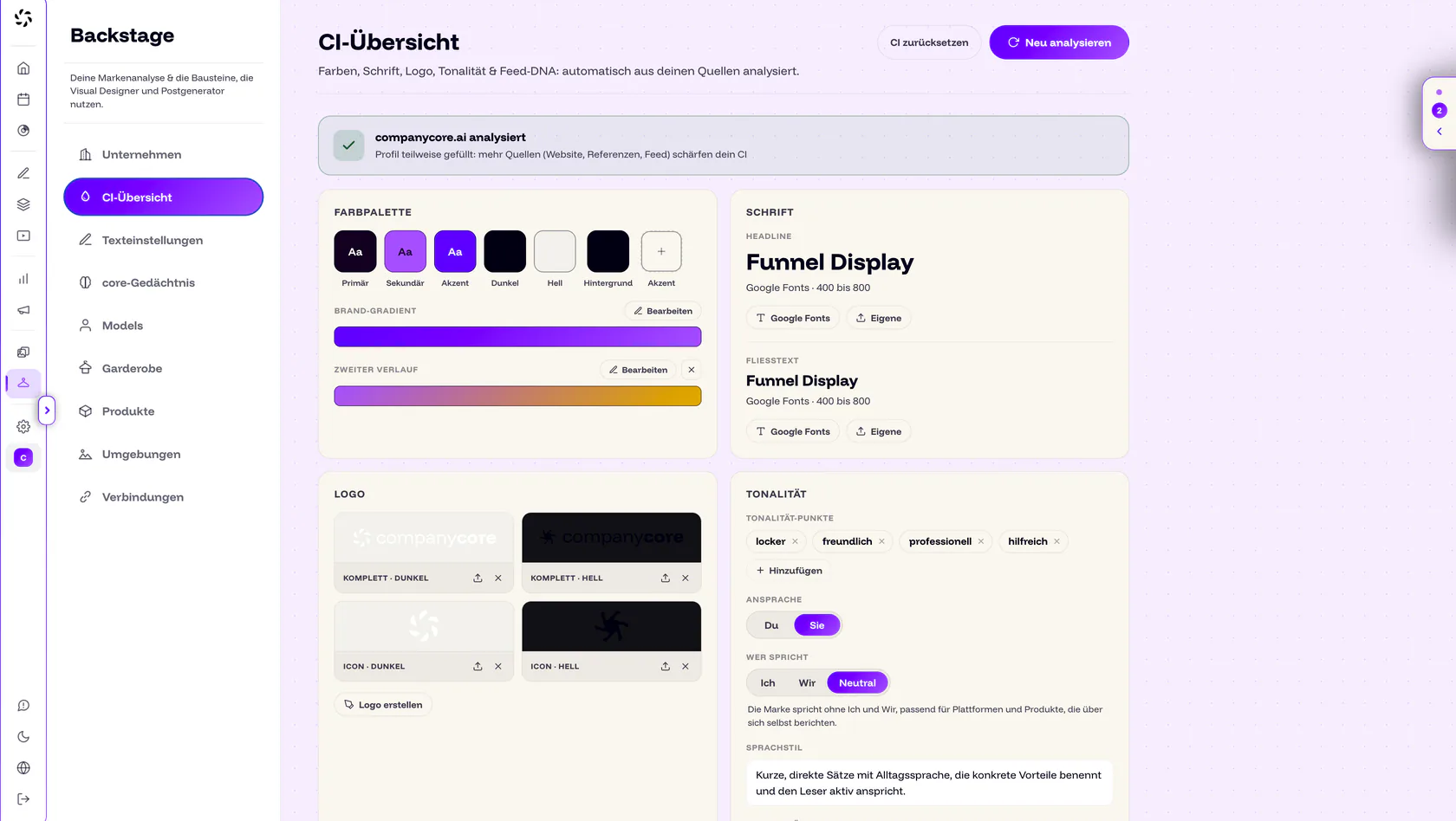 CI-Übersicht im Light Mode